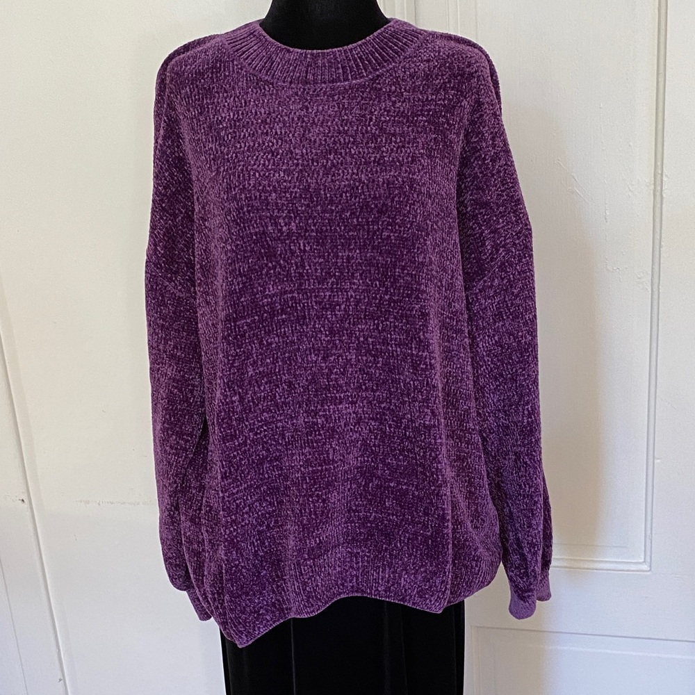 Purple Chenille Crew Neck Sweater